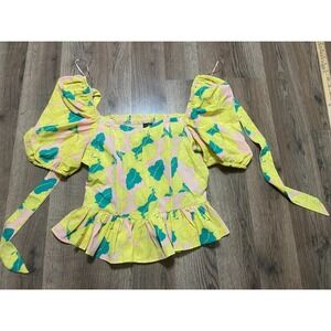Milk & Honey Crop Top, Women's Size Small, Yellow Pink Green, Floral, Wire Bust